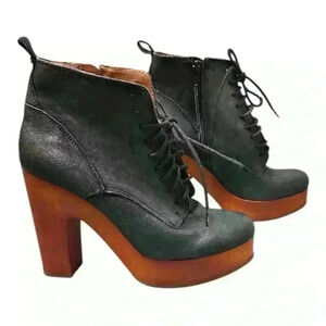 Women's Lucky Brand TAFARI Platform Black Lace Up Ankle Booties Leather Size 7.5